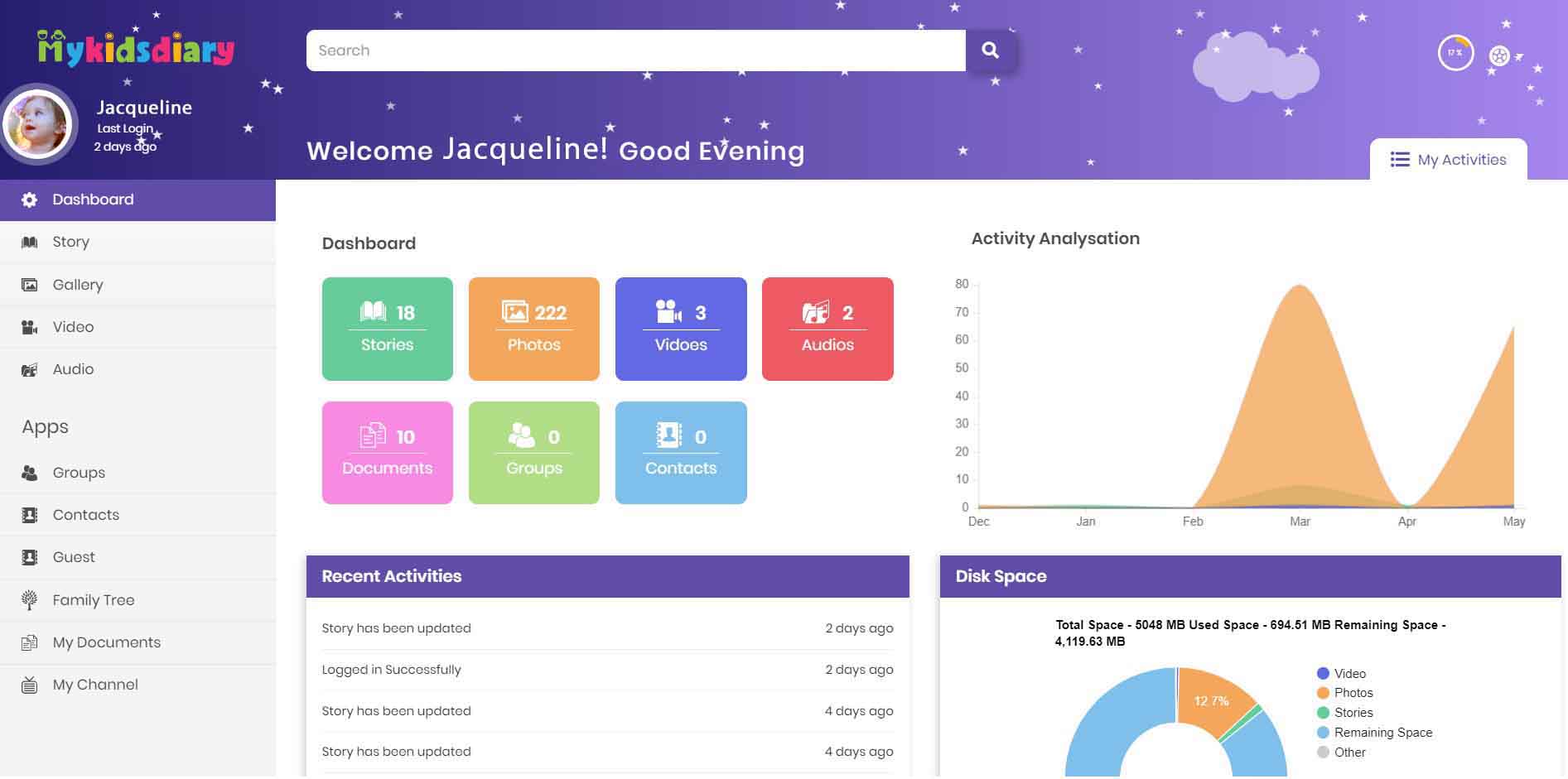 My Kids Diary Dashboard